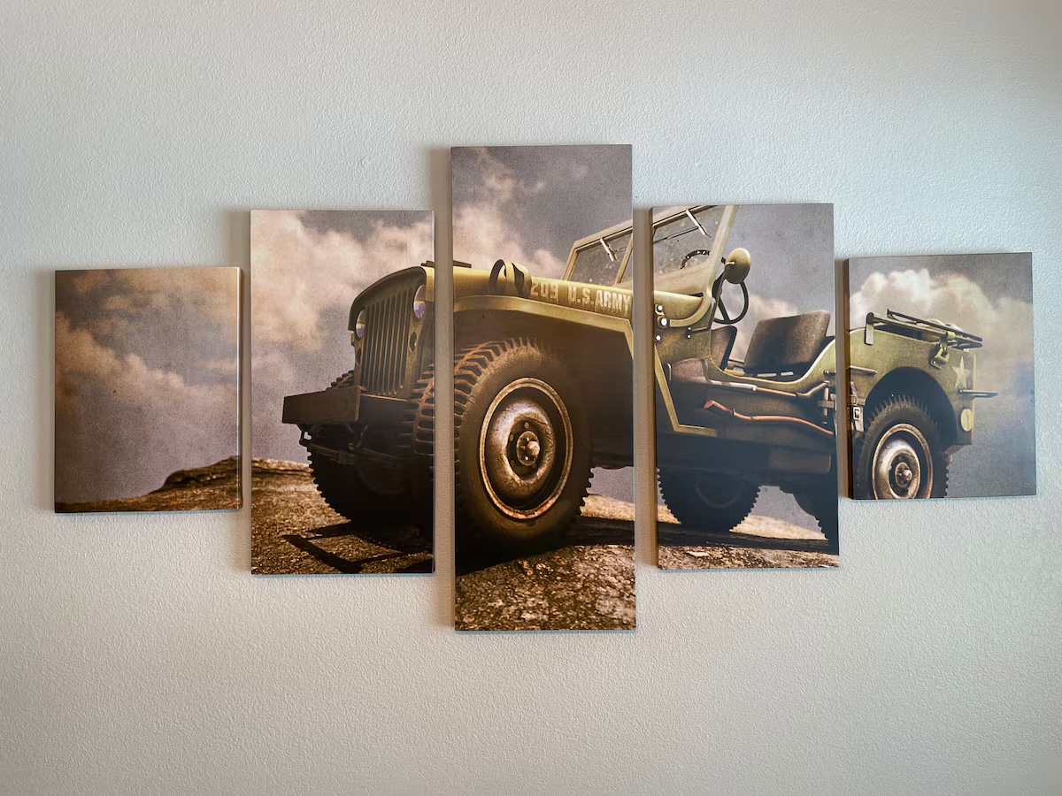 Five-panel canvas print of a vintage U.S. Army Jeep — The Crawler is named for one of Ouray's 4WD trails